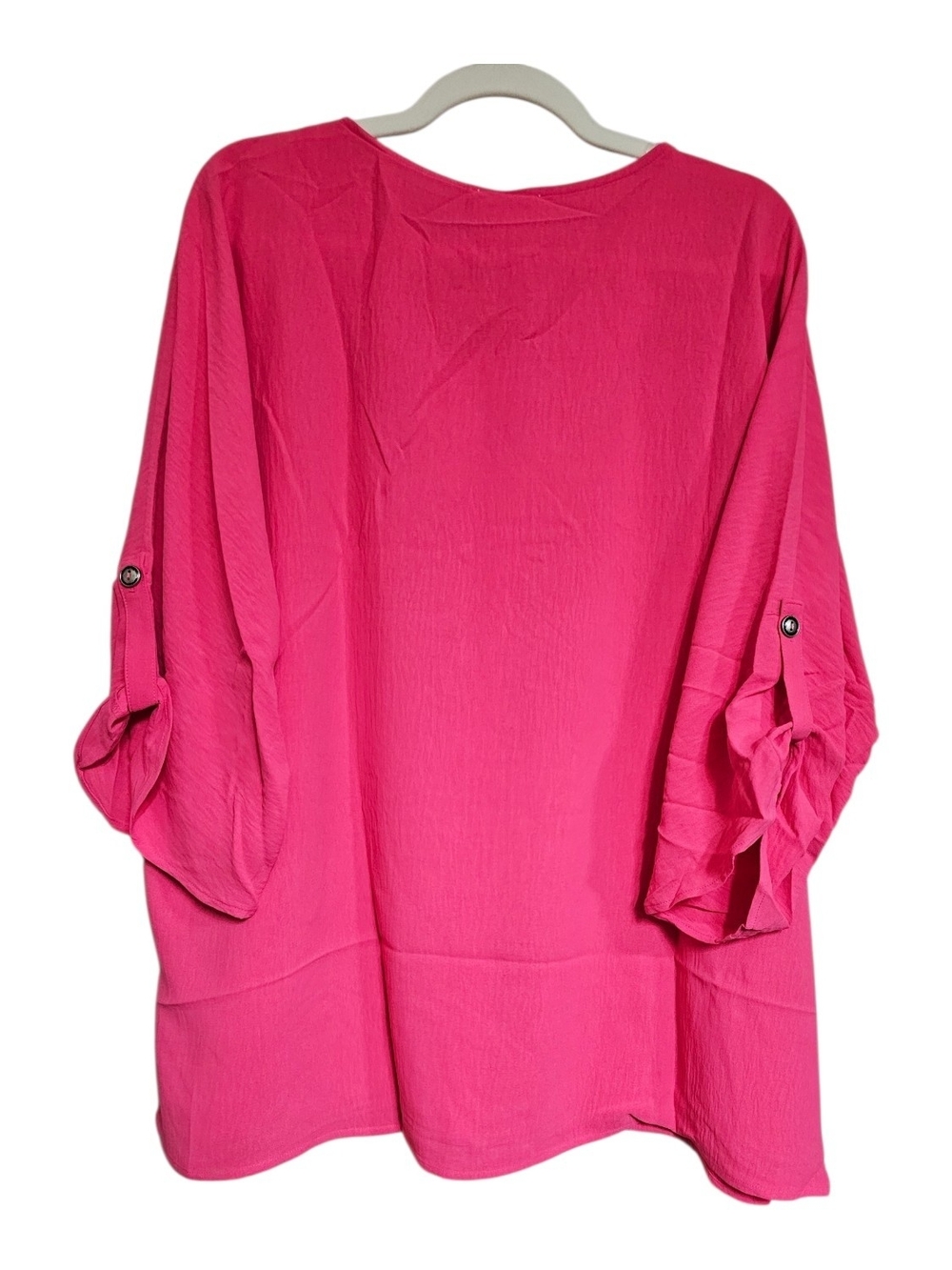 ANDRÉE BY UNIT Hot Pink V-Neck Roll Sleevw Top - Picture 3 of 5